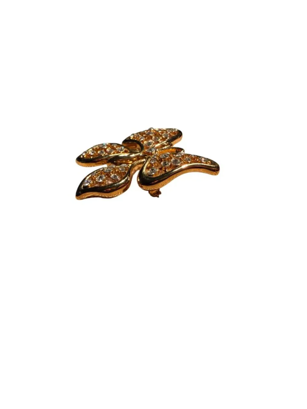Vintage Monet Butterfly Brooch Gold Tone Rhinestone Openwork Pin Designer Jewelr